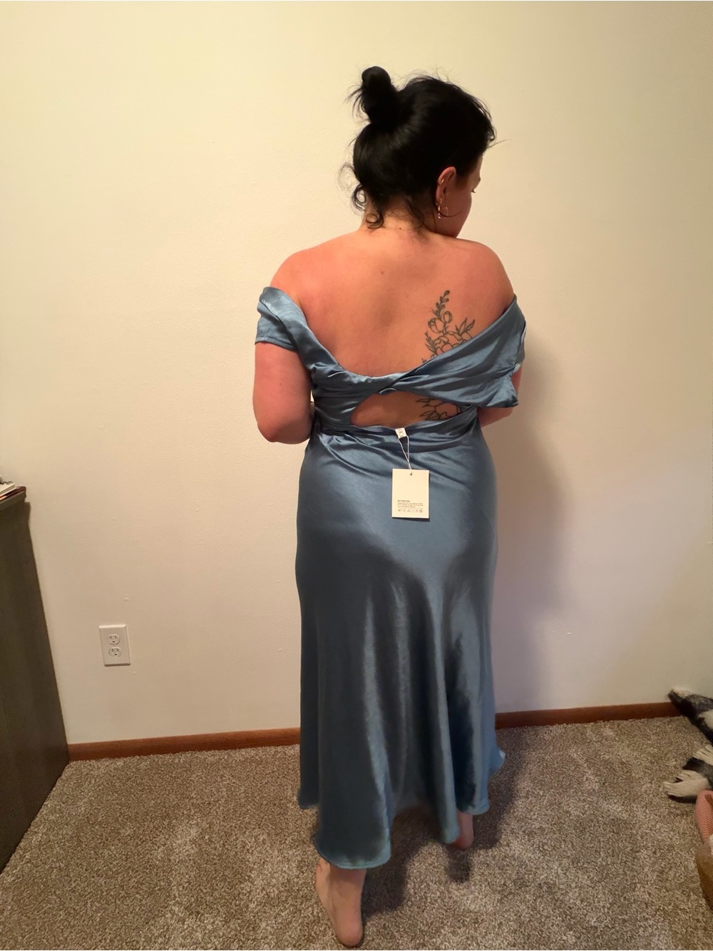 Amazon One-Shoulder Satin Midi Dress in Steel Blue
